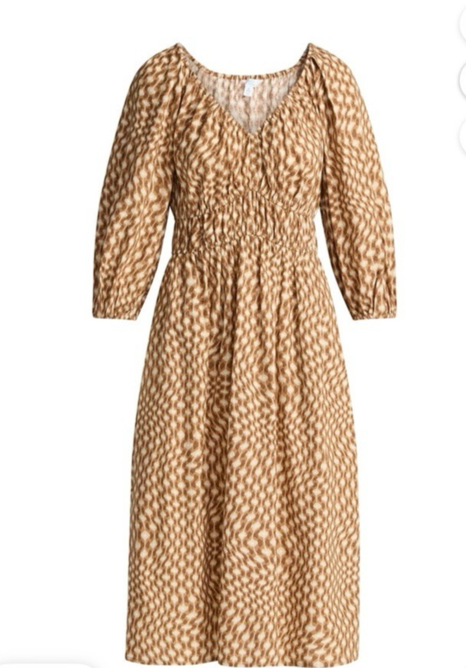 Time and Tru Brown Animal Print V-Neck Long Sleeve Midi Dress w/ Pockets L NWT